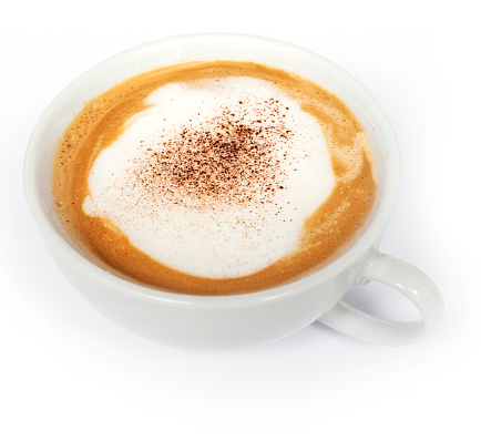 Cup cappuccino on white isolated.