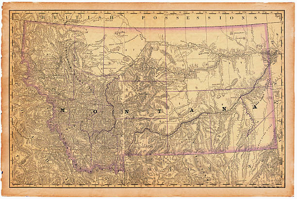 ilustraciones, imágenes clip art, dibujos animados e iconos de stock de montana antiguo mapa - montana map usa old