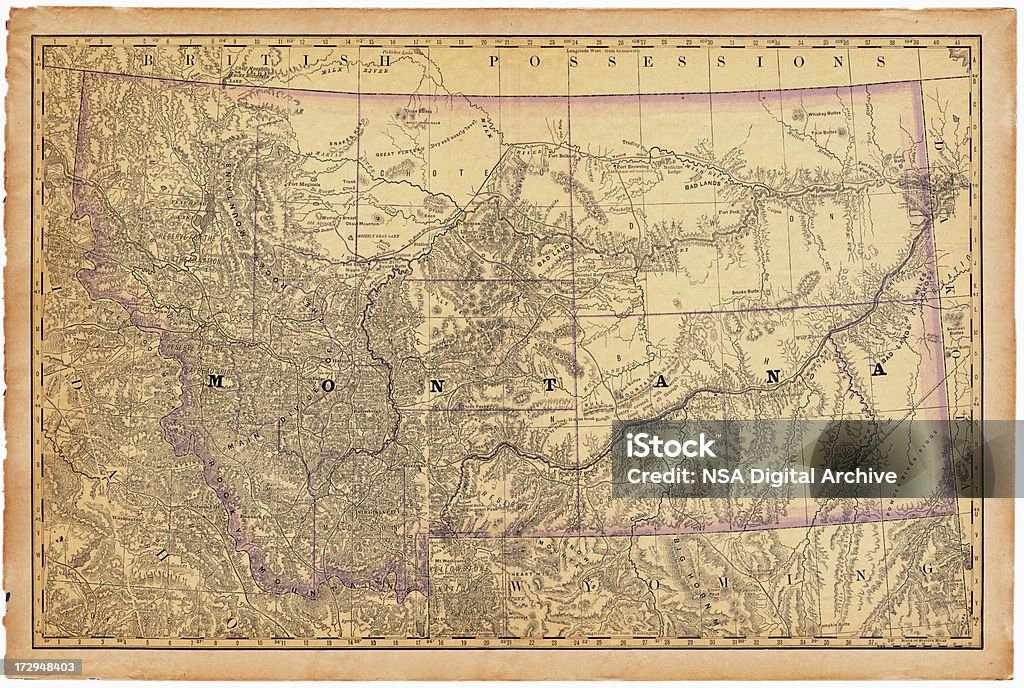 Монтана старая карта - Стоковые иллюстрации Карта роялти-фри