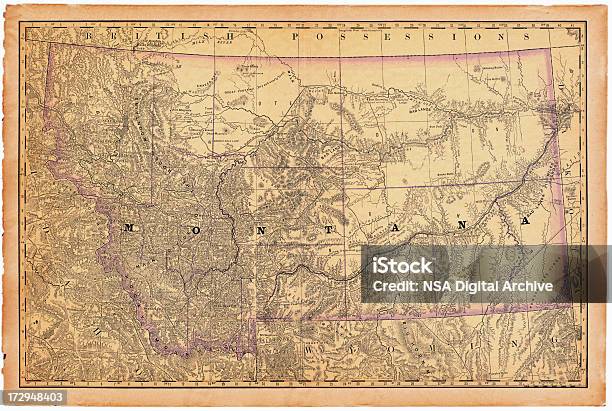 Монтана Старая Карта — стоковая векторная графика и другие изображения на тему Карта - Карта, Монтана, Топография