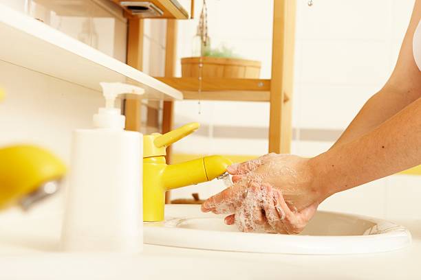 washing hands stock photo