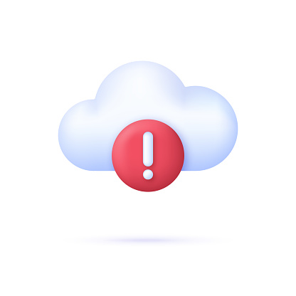 3D Cloud computing error icon. Concept of broken communication with database. Data issue, disconnection. Trendy and modern vector in 3d style.