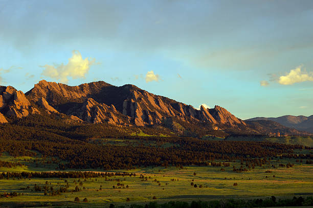 The Boulder Flatirons at sunrise.