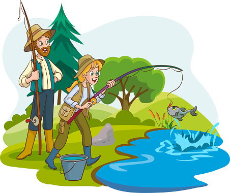 vector illustration of couple fishing
