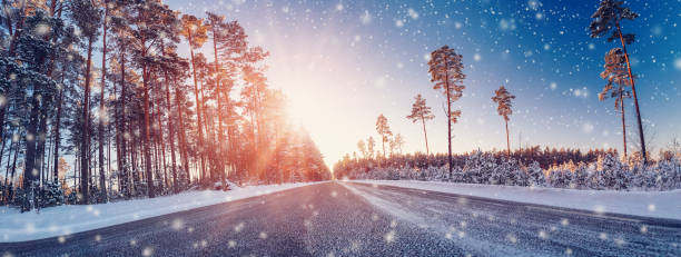 istock Beautiful winter road in natural sunny park. 1729499267