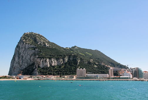 Gibraltar on a sunny day seen from across the bay.