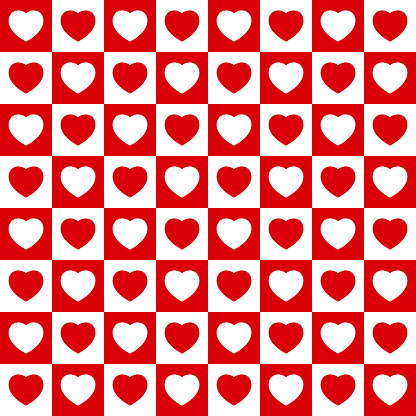 istock Seamless pattern with red and white hearts. Checkered plaid design. Vector graphics 1729515966