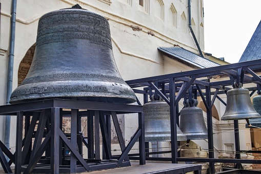 Russia, Veliky Novgorod - August 20, 2023: Bells in the Novgorod Kremlin