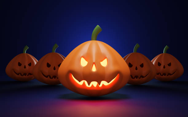 istock Happy halloween pumpkin background. Jack O Lantern is a carved pumpkin. 3d rendering. 1729519728