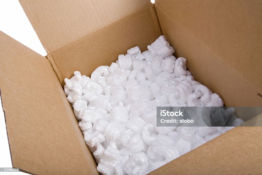 Packaging  Box and Protective Foam Packaging foam in a cardboard box. Polystyrene Stock Photo