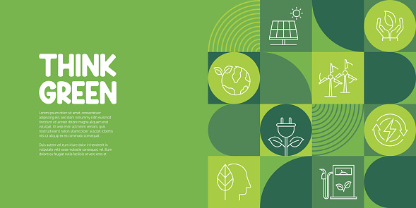 Think Green Banner Design Vector Illustration. Environment, Renewable Energy, Clean Energy, Zero Waste.