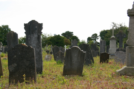 graveyard in Dublin, Ireland - old headstone on city cemetary 