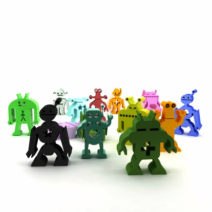 rendered toy robots on a white background