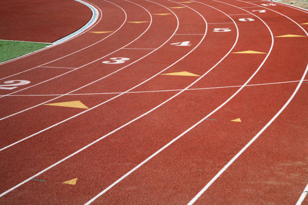 istock Sweeping lanes of a high school track 172953390