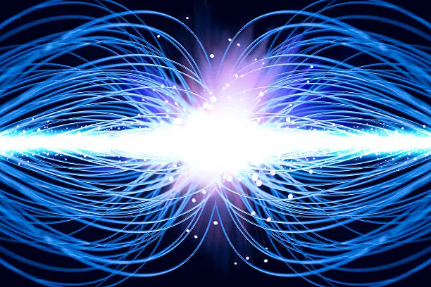 Abstract simulation of colliding particle flows inside a particle accelerator.