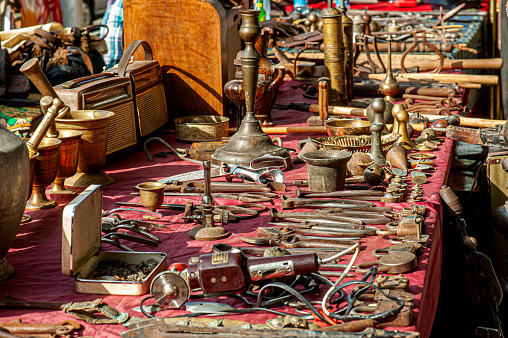 aerial view of a stall in a flea market full of bits and pieces