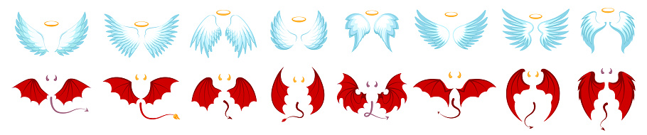Elements of the angel and devil costume. Good and bad. cartoon illustration. Angel and devil wings