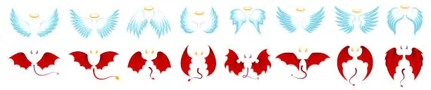 Vector illustration of Elements of the angel and devil costume. Good and bad. cartoon illustration. Angel and devil wings