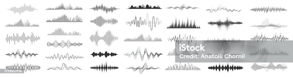 Sound Vibrations Design Set Of Waving Sound Vibration And Pulsing Lines Graphic Design Elements ...