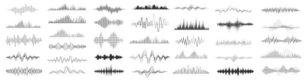 Set of waving, sound, vibration and pulsing lines. Graphic design elements for music app.Vector illustration. Set of waving, sound, vibration and pulsing lines. Graphic design elements for music app.Vector illustration. sound wave stock illustrations