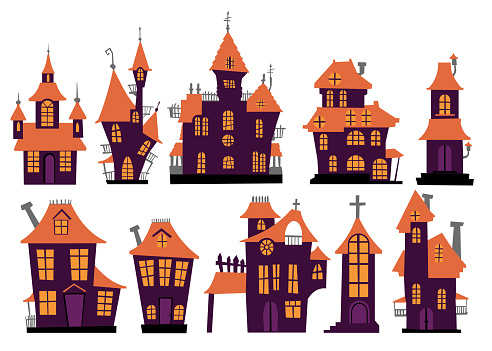 Halloween haunted house set. Vector illustration