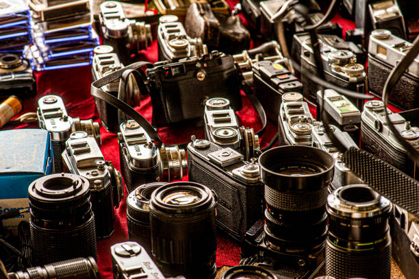 istock Old classic cameras and lenses 1729553659