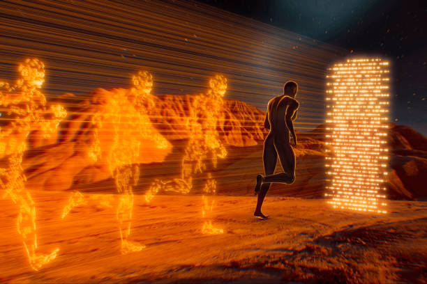 digital illustration of running to the metaverse portal concept