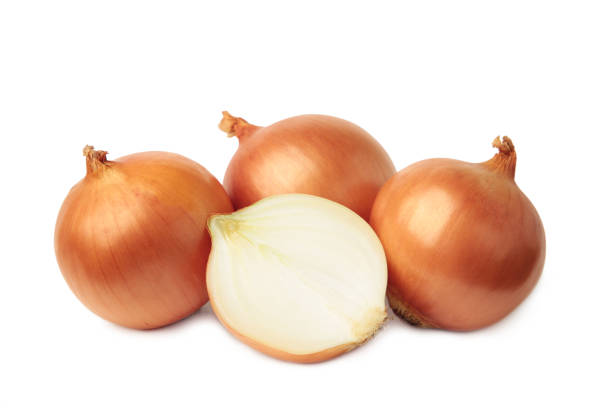 istock Yellow onion isolated on white background. Top view 1729561223
