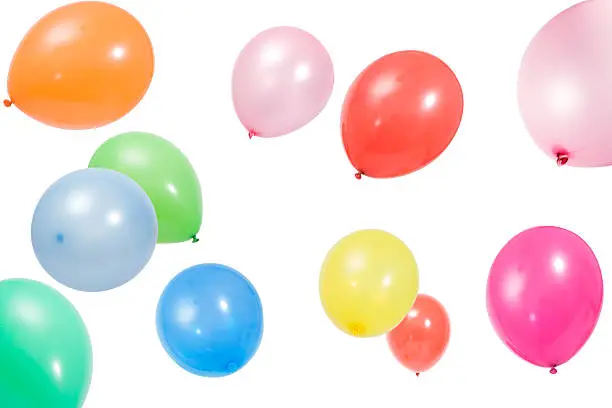 mid-air balloons on white