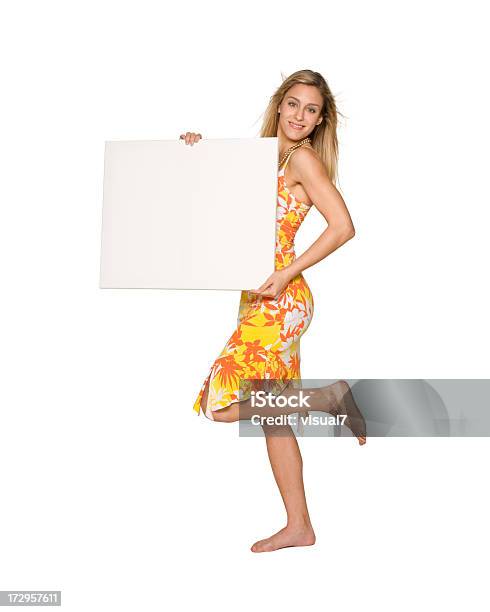 Summer Dress Billboard Girl Stock Photo - Download Image Now - Billboard, Hawaiian Print Dress, Holding