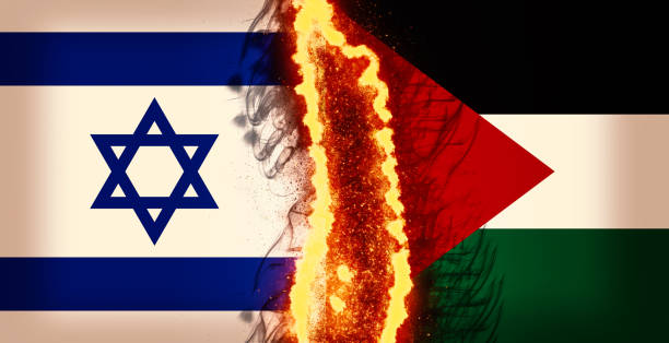 istock Israel vs Palestine flags divided by fire and smoke - digital composite 1729582958