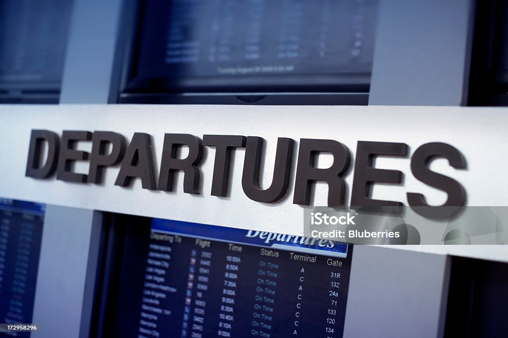 Departures Departures board at the airport. Airport Stock Photo