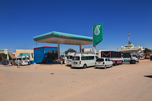 Karma, Sudan - 21 Feb 2017: Filling station, Sahara Desert