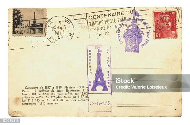 Postcard With Eiffel Tower Stamps Stock Photo - Download Image Now - Postcard, France, Paris - France
