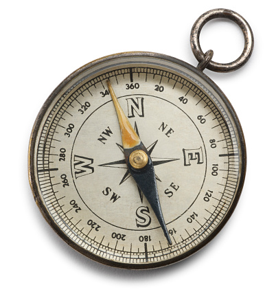 A compass on white with soft shadow. Clipping paths included.