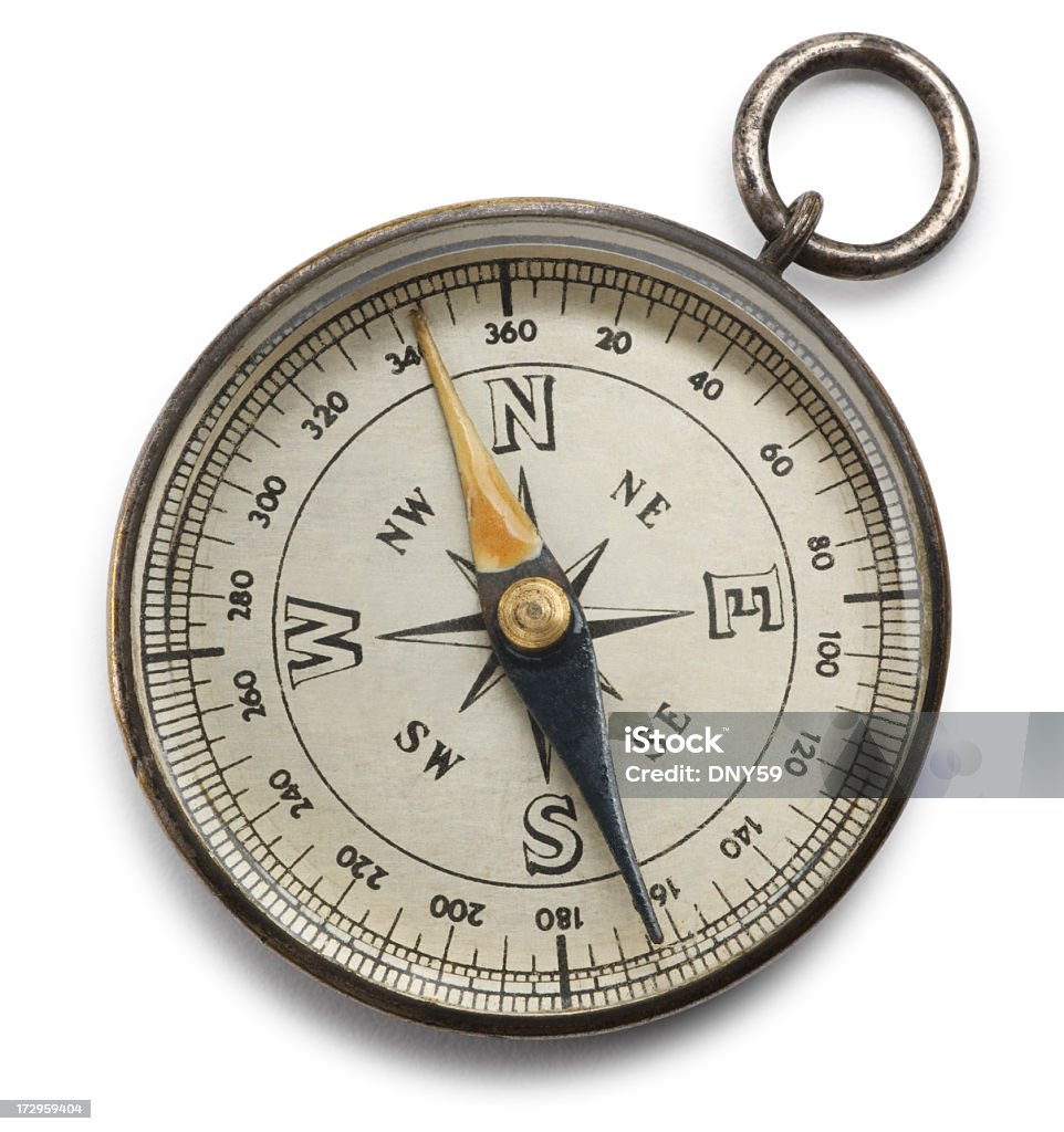 Compass isolated on a white background A compass on white with soft shadow. Clipping paths included. Navigational Compass Stock Photo