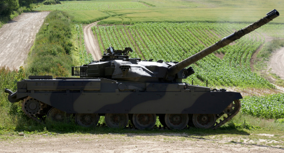 An ex British Army Chieftan tank sits waiting for action