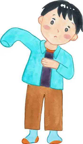 Vector illustration of Elementary school boy changing clothes