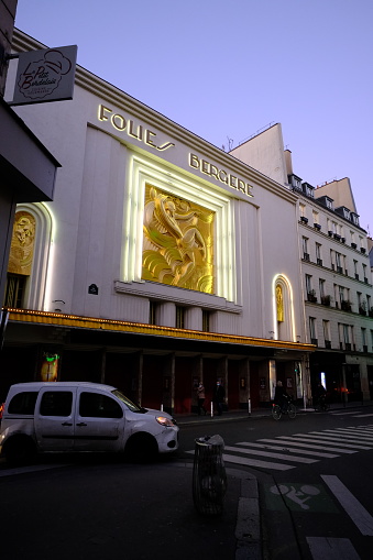 The 21st January 2022, Paris, France. The facade of the Folies Bergère theater.