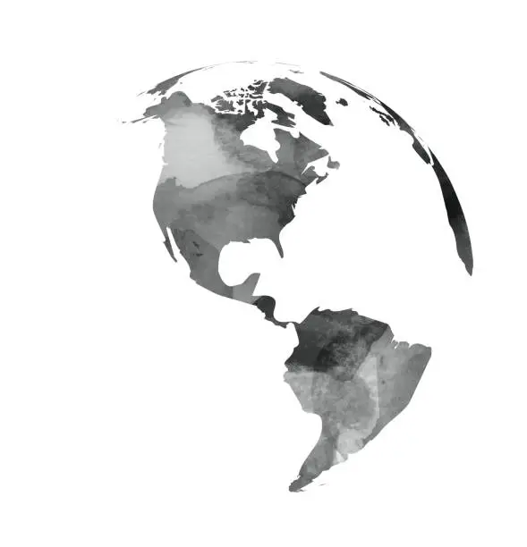 Vector illustration of Earth Globe in Watercolour style - Black and White