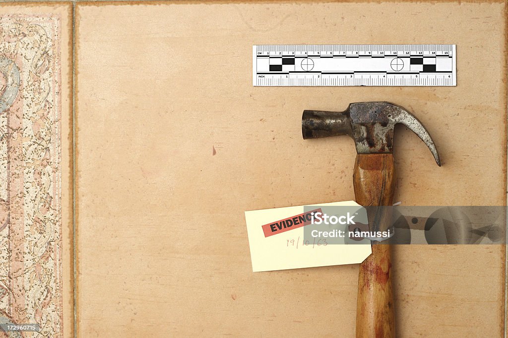 CSI: Bloody hammer Evidence at a crime scene Crime Scene Stock Photo