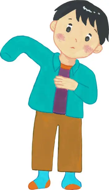 Vector illustration of Elementary school boy changing clothes