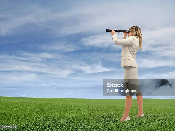 Businesswoman Looking Through A Telescope Stock Photo - Download Image Now - Adult, Adults Only, Agricultural Field