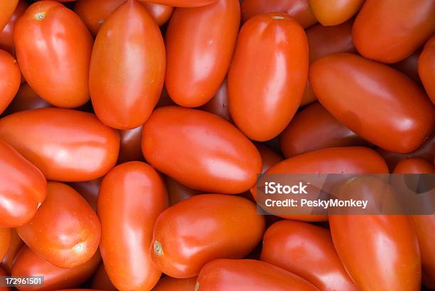 Roma Tomato Stack Background In Farmers Market Stock Photo - Download Image Now - Agricultural Fair, Agriculture, Backgrounds