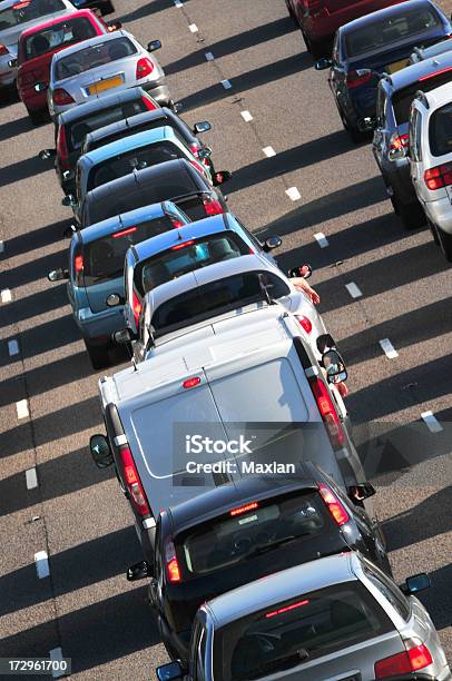 Long Line Of Traffic In The Summer Stock Photo - Download Image Now - Car, Delivery Van, Dividing Line - Road Marking