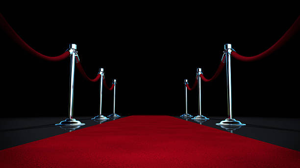 Red Carpet on Black Red Carpet With Velvet Rope.  roped off stock pictures, royalty-free photos & images