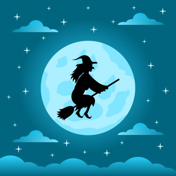 istock A witch riding a broom on the night of the full moon. Happy Halloween graphic design. Vector illustration 1729618710