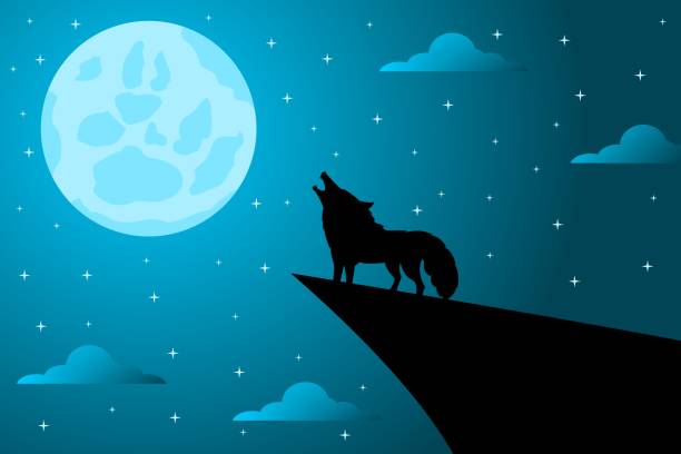istock The wolf howling on the mountain when it saw the full moon. Happy Halloween graphic design. Vector illustration 1729619230