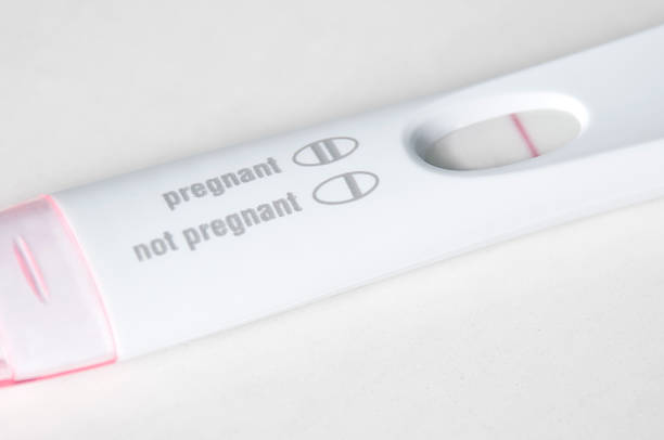 Pregnancy Test Close-Up - Not Pregnant A pregnancy test closeup on a white bathroon countertop with the results not pregnant. pregnancy test stock pictures, royalty-free photos & images