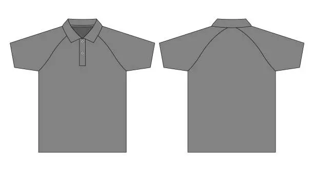 Vector illustration of Blank Gray Raglan Short Sleeve Polo Shirt Template On White Background